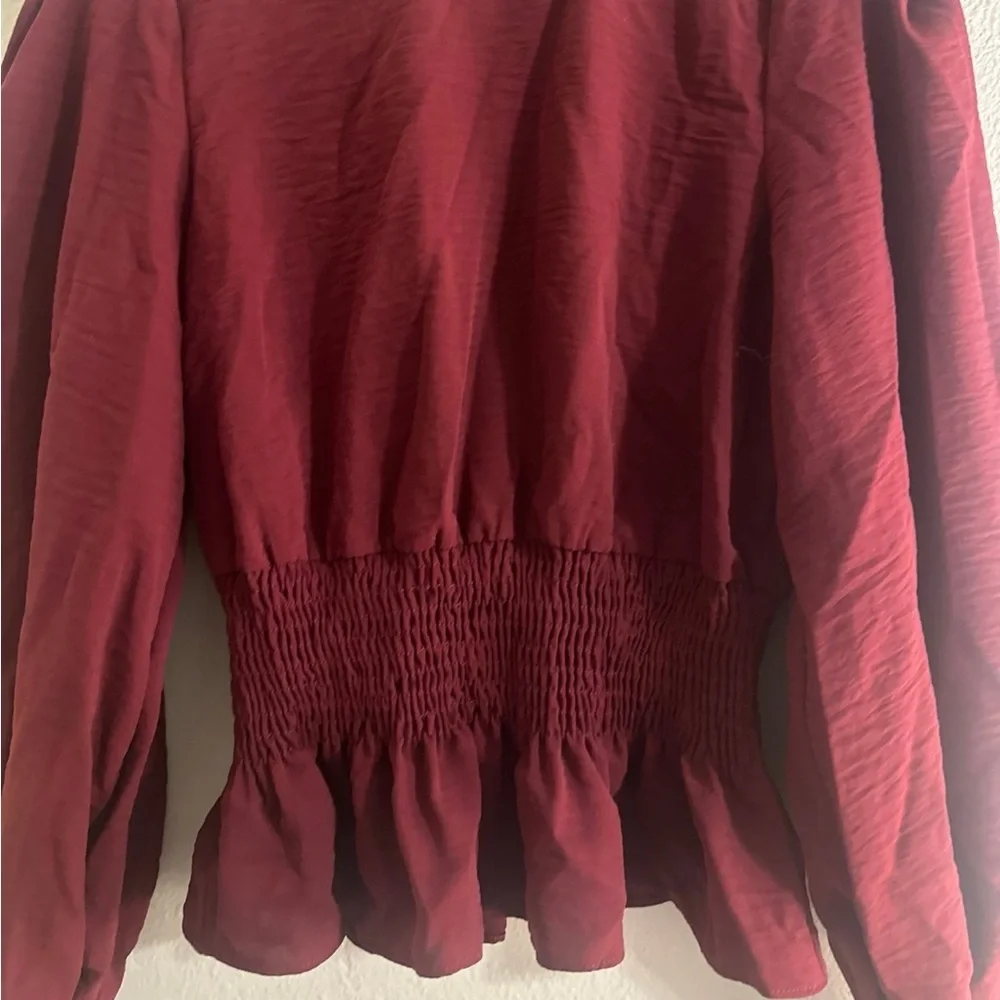 🐣She + Sky Burgundy Balloon Sleeve Blouse